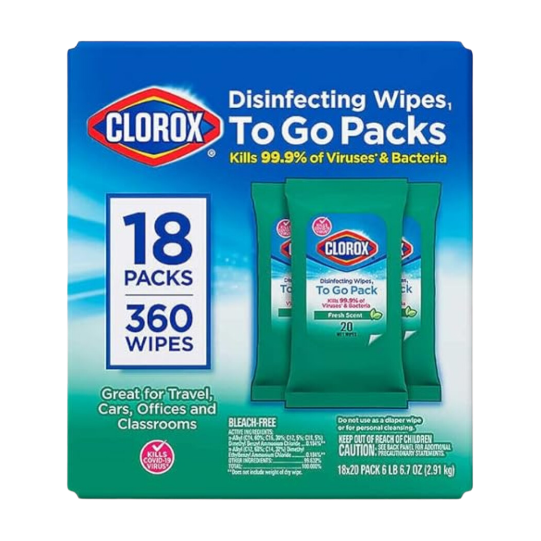 Clorox Disinfecting On The Go Travel Wipes, Fresh Scent, 20 Count, Pack of 18-360 Wipes Total