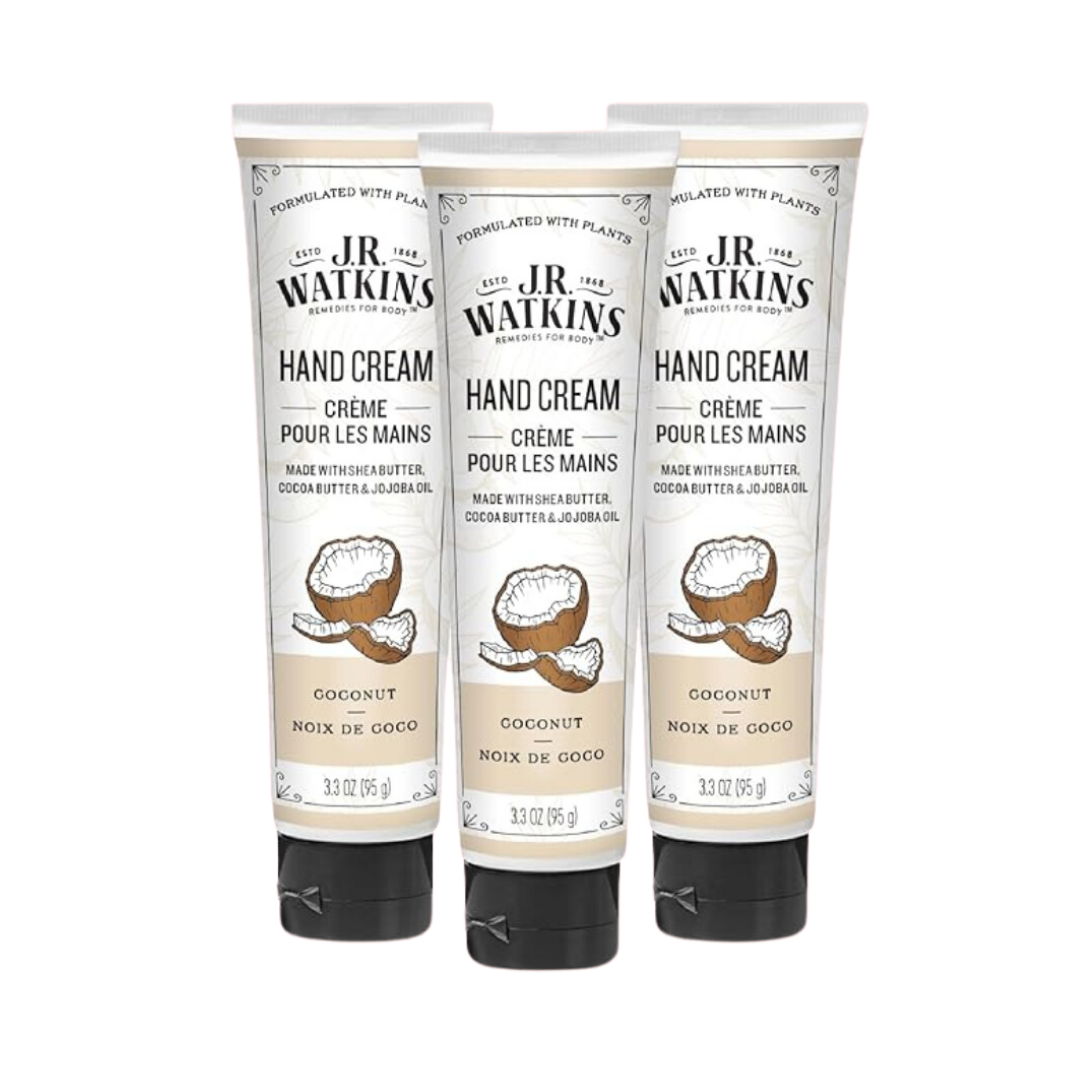 J.R. Watkins Natural Moisturizing Hand Cream, Coconut, Hydrating Hand Moisturizer with Shea Butter, Cocoa Butter, and Avocado Oil, USA Made and Cruelty Free, 3.3oz