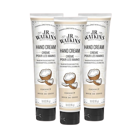 J.R. Watkins Natural Moisturizing Hand Cream, Coconut, Hydrating Hand Moisturizer with Shea Butter, Cocoa Butter, and Avocado Oil, USA Made and Cruelty Free, 3.3oz